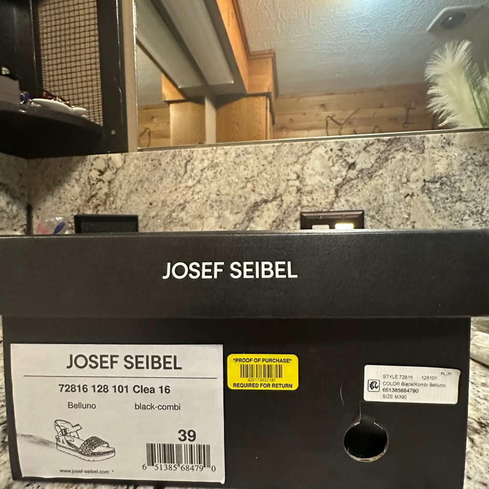 New Josef Seibel, Women’s Clea 16 Woven Leather Platform Sandal 2” Black/Tan 8 - Picture 6 of 12